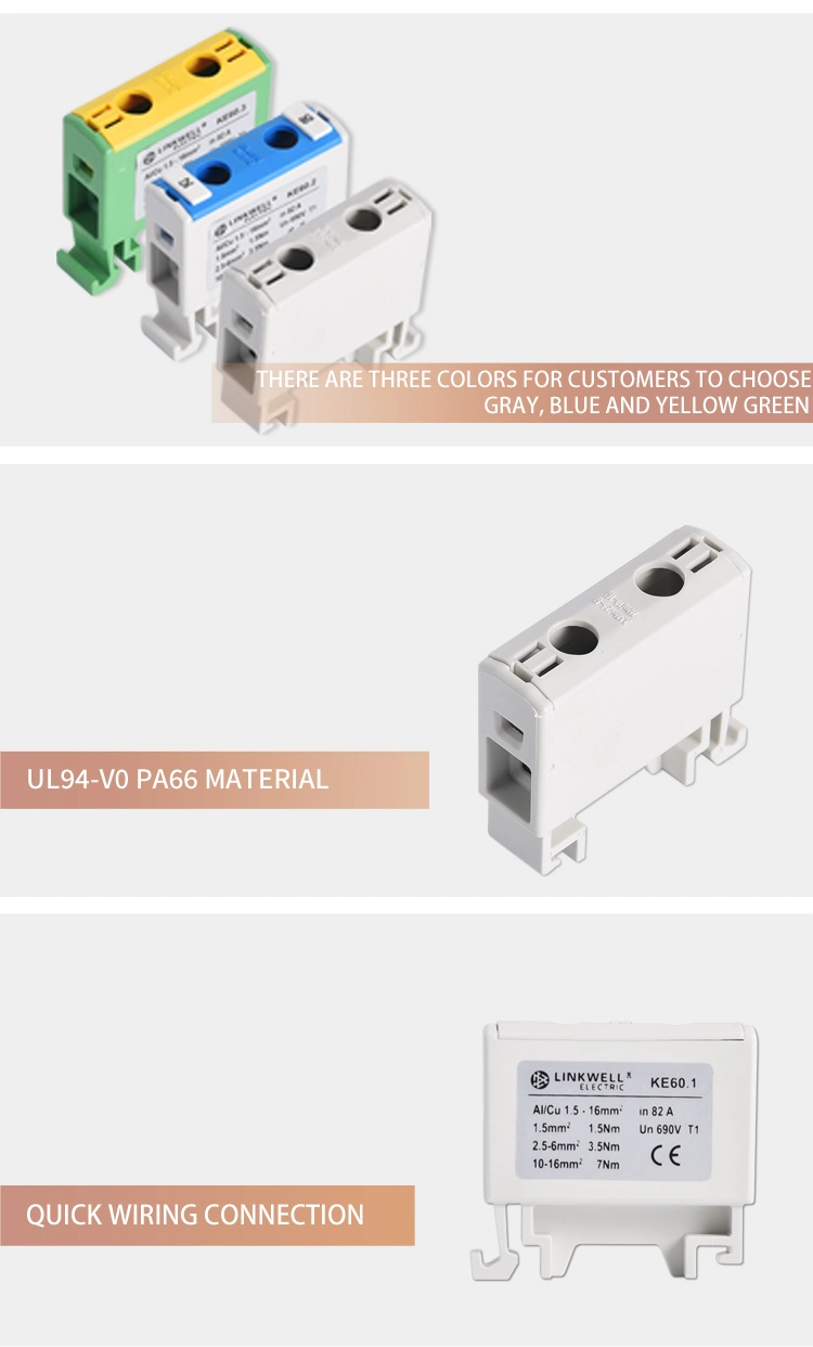 DIN Rail Electrical Panel Enclosure 1 Pole 16mm2 Copper Aluminum Bimetal Terminal