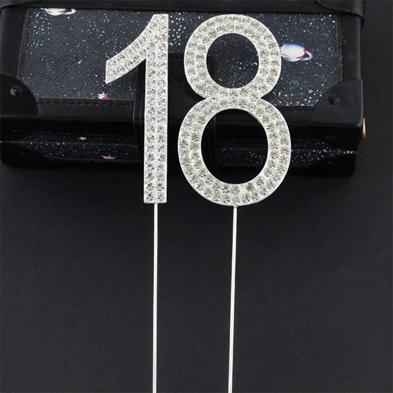 Silver Number 0-9 Diamond Crystal Happy Birthday Cake Toppers Party Decoration Rhinestone Number Cake Topper