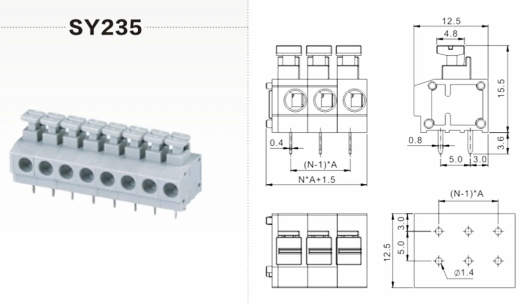 141-2.54mm Pitch Right Angle Spring Electrical PCB Connector Terminal Blocks