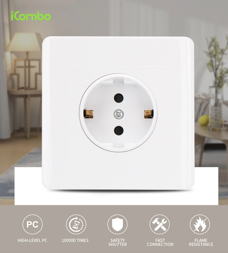 Schuko White Wall Electrical Outlet with European Plug Points