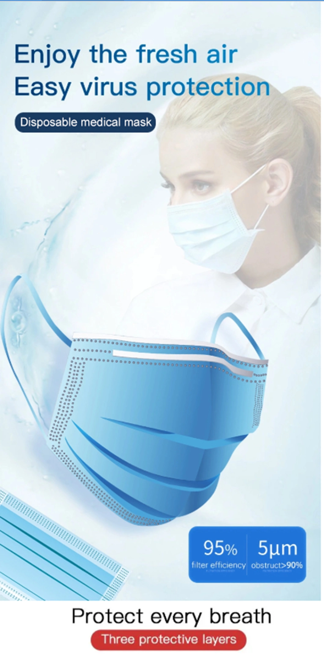 Production Line Fashion Filter Earloop Health Ce Japan Strip LED 3 Layer Disposable Medical Face Mask