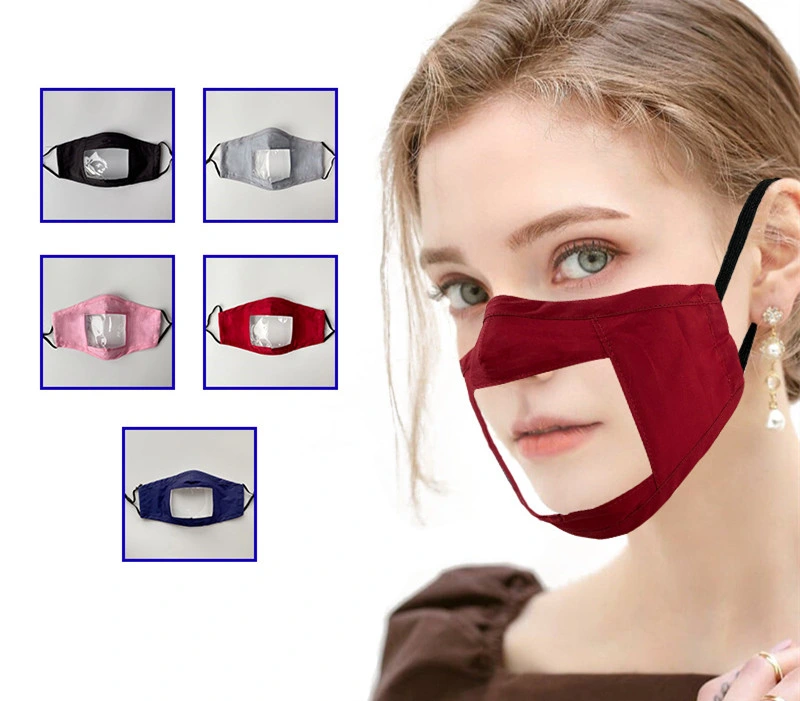 Adjustable Personal Color Floral Plaid Washable Reusable Mask with Clear Window Face Mask PVC Anti Fog Material Cotton Face Mask