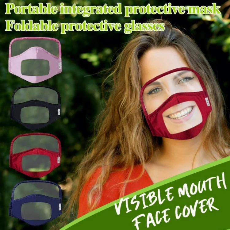 Transparent Reusable Facemask Detachable Clear Window Visible Mouth Cover Lip Reading Washable Face Mask with Shield