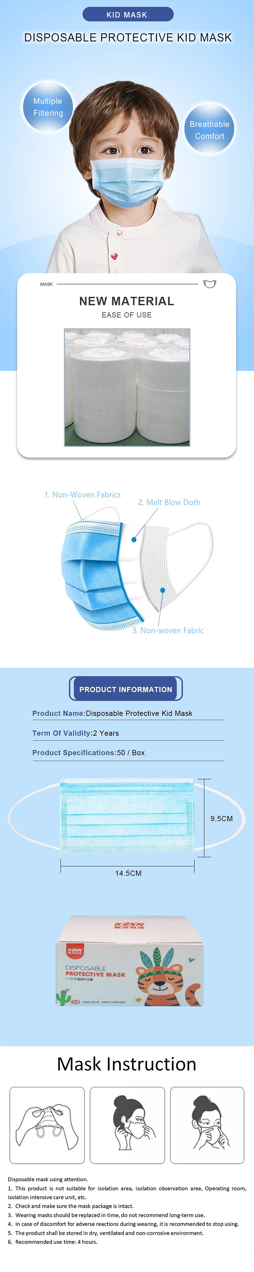 Earloop Child Mask Face 3ply, Disposable Face Mask Personal Protective Equipment for Kids for Children