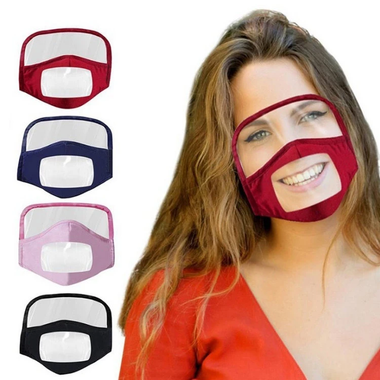 Transparent Reusable Facemask Detachable Clear Window Visible Mouth Cover Lip Reading Washable Face Mask with Shield