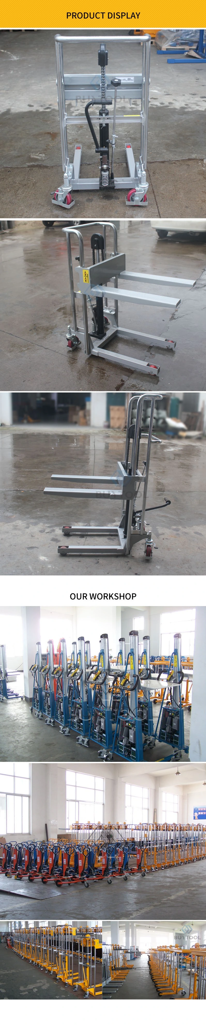 Manual Hand Forklift Stacker with Hydraulic Jack High Lift Forklift in Low Price.