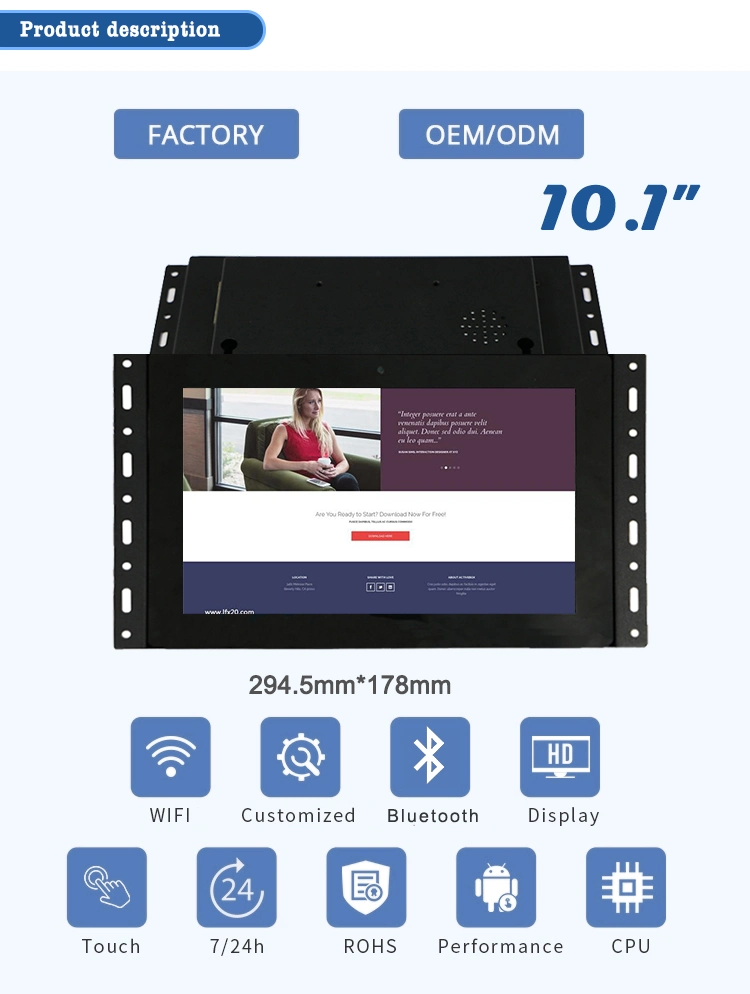 10.1 Inch Open Frame Android Tablet Advrtising Player with RJ45 Port Poe 10.1