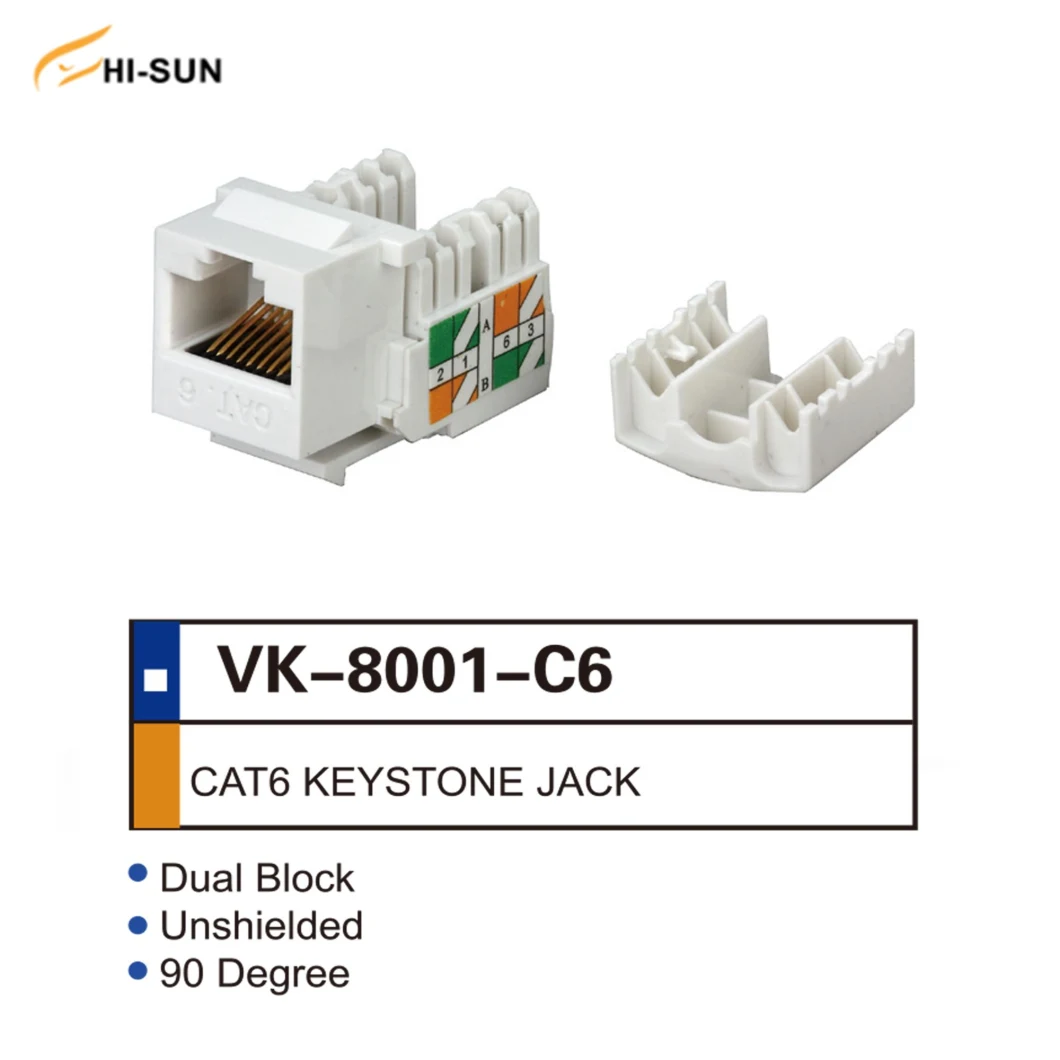 Dual Block Unshielded 90 Degree CAT6 RJ45 Keystone Jack Ethernet Module Coupler