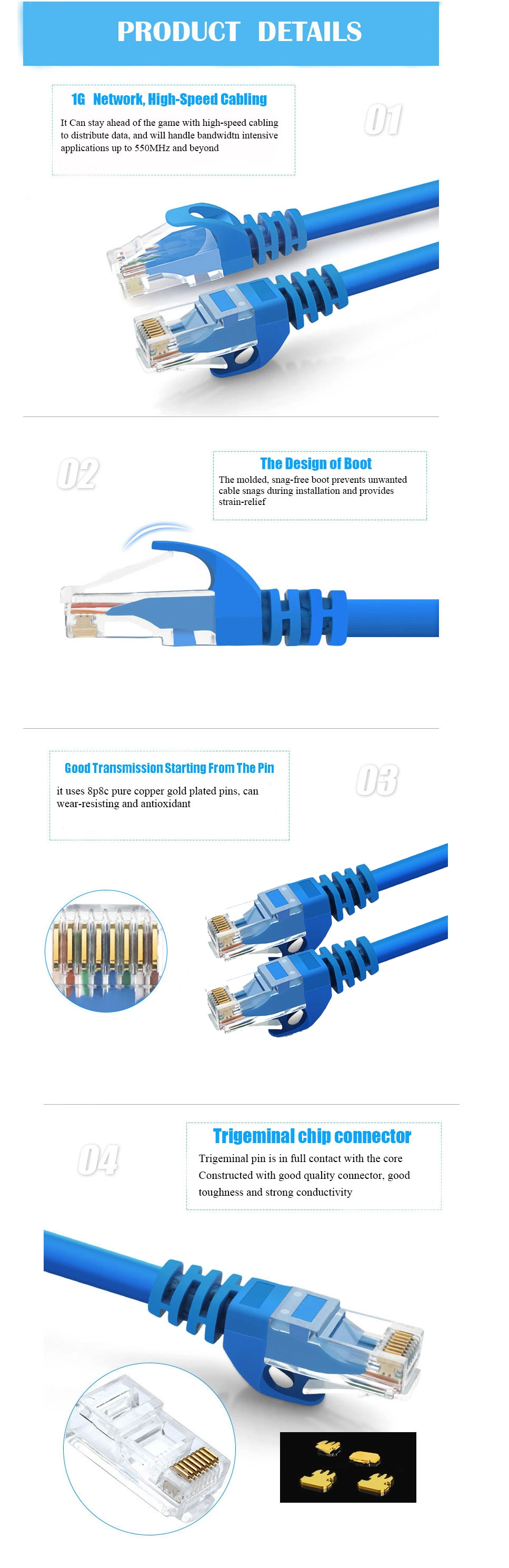 CAT6 Round UTP Ethernet RJ45 Connector 8p8c Patch Cord Network LAN Cable