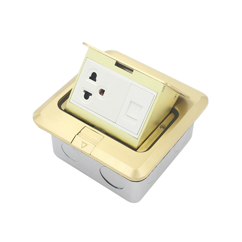 Brass Material Single Pop up Type Floor Socket Box with Us Socket Cat 6 RJ45 Data