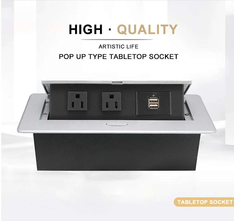 Slow Pop up Type Desktop Socket with Us Sockets Dual USB Charger