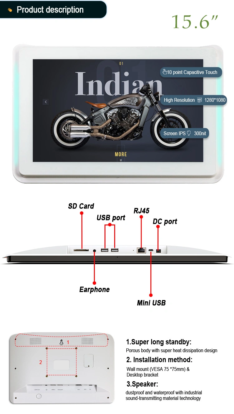 LED Light Bar 15.6 Inch Android Tablet 8.1 Poe with NFC RFID RJ45
