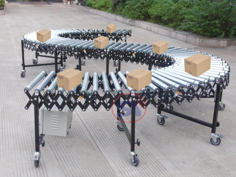 Stainless Steel304 Skate Wheel Retractable Telescopic Conveyor for Packing Box