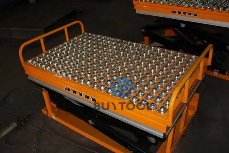 Heavy-Duty Transfer Cart Lift Table with Rolling Balls/Rollers and Safety Skirt