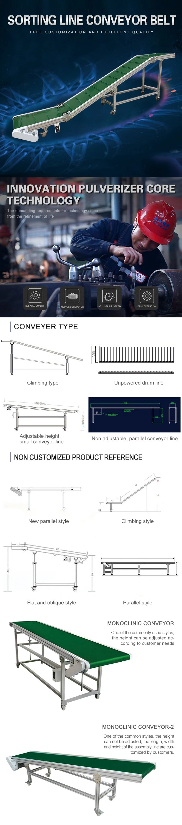 90 Degree Curve Rubber Belt Conveyor Stainless Steel Conveyor with Adjustable Height