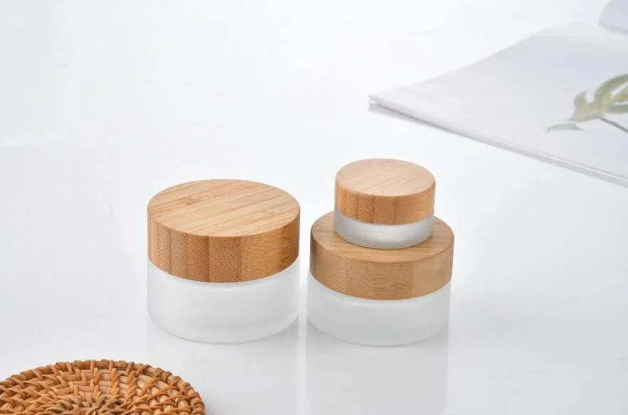 Glass Cosmetic Packaging Cream Jar with Wooden Lid 5g 10g 20g 30g 50g 100g