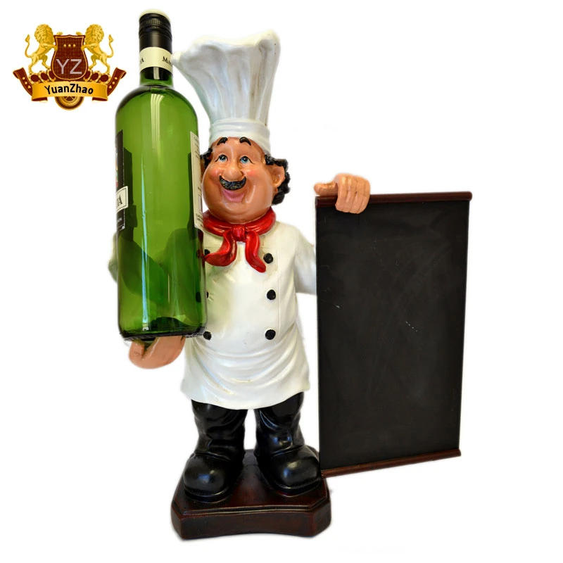 Customized Hand Made Resin Crafts Large Fat French Chef Fiberglass Statue with Skillet Pan