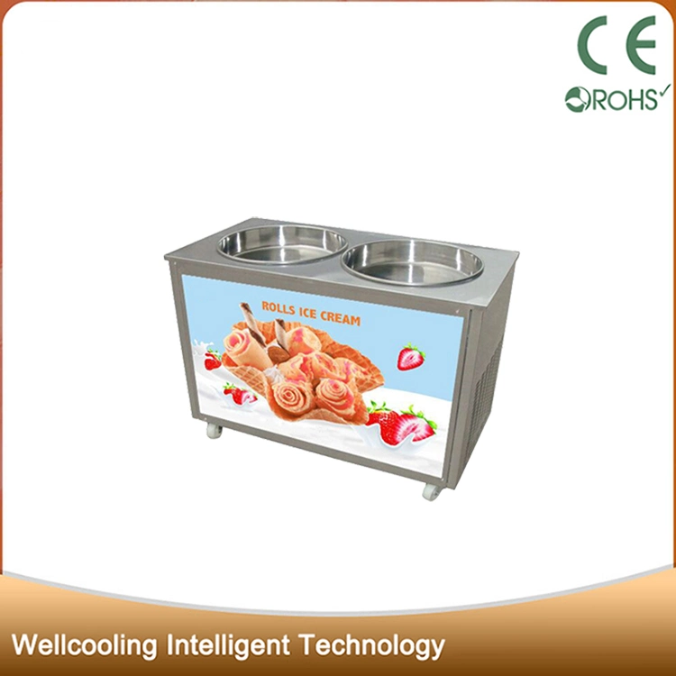 Double Pan Fry Ice Cream Roll Pan Machine Malaysia with Flat Table