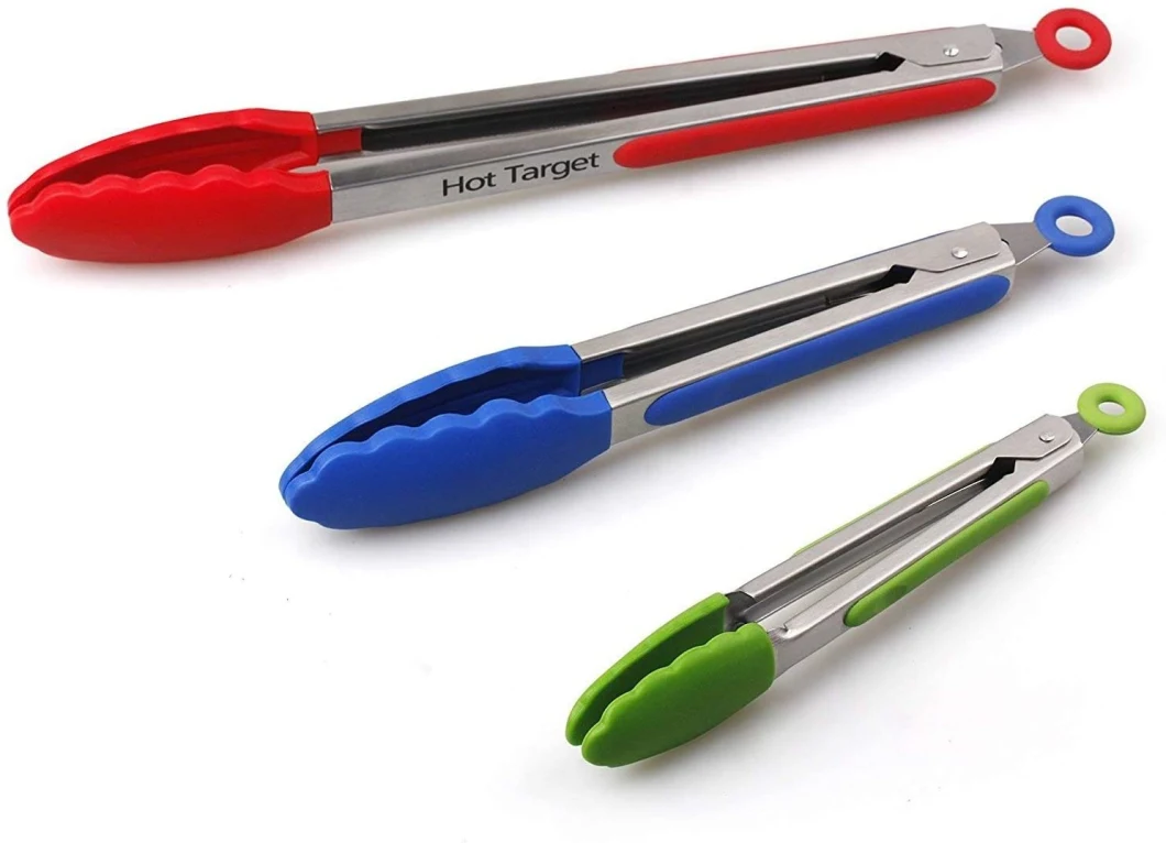 Silicone Kitchen Tongs (9-Inch & 12-Inch) - Stainless Steel with Non-Stick Silicone Tips BBQ Tong