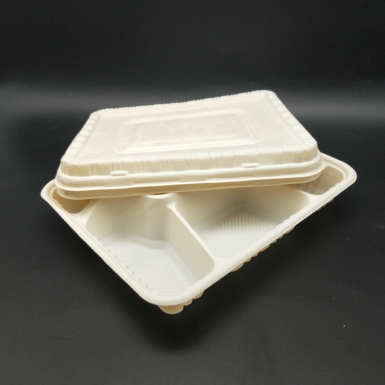 100% Biodegradable Large 1000ml 3rd Part Corn Starch Food Tray Rectangle Plate with Lid