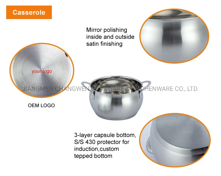 Wholesale Stainless Steel Cookware Set Casserole Pot Kitchen Cooking Pot