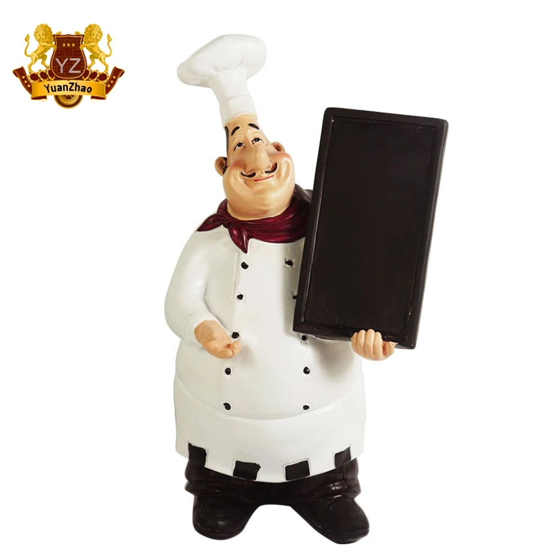 Customized Hand Made Resin Crafts Large Fat French Chef Fiberglass Statue with Skillet Pan