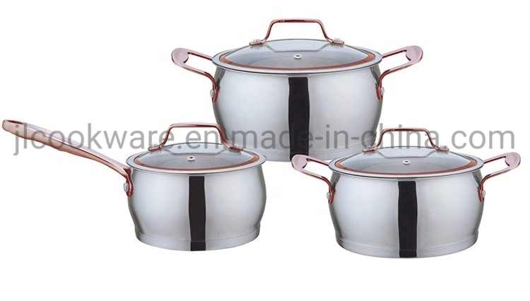 Rose Gold-Plated Knob and Handle Belly Shape Cookware Casserole Set Cooking Pot