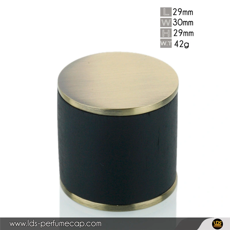 Cylindrical Classical Luxury Wooden Black Zamak Lid for Perfume Bottle