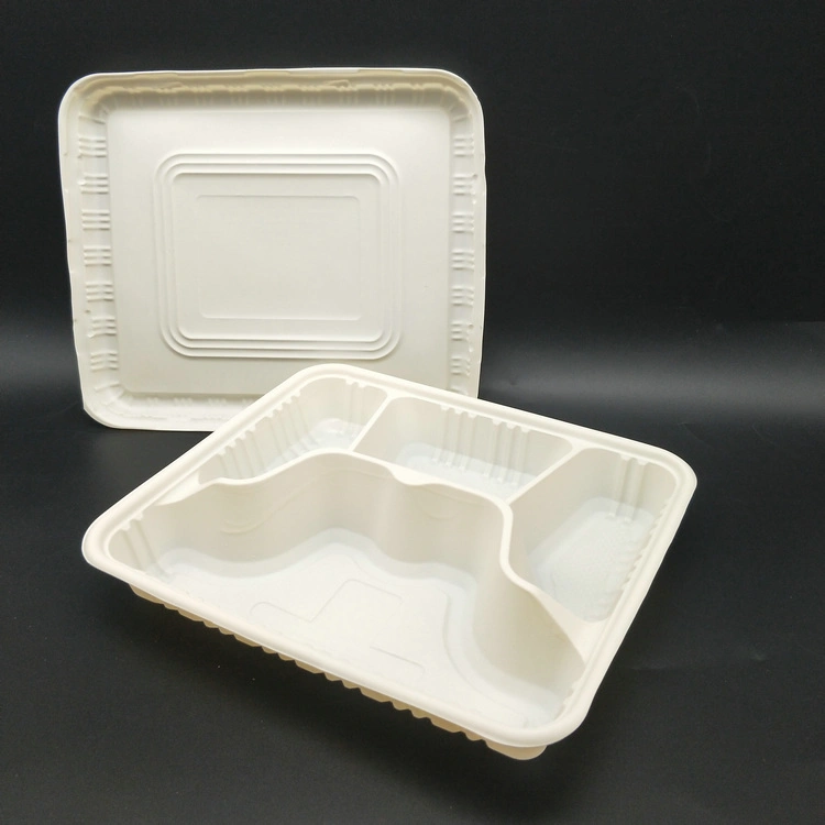 100% Biodegradable Large 1000ml 3rd Part Corn Starch Food Tray Rectangle Plate with Lid