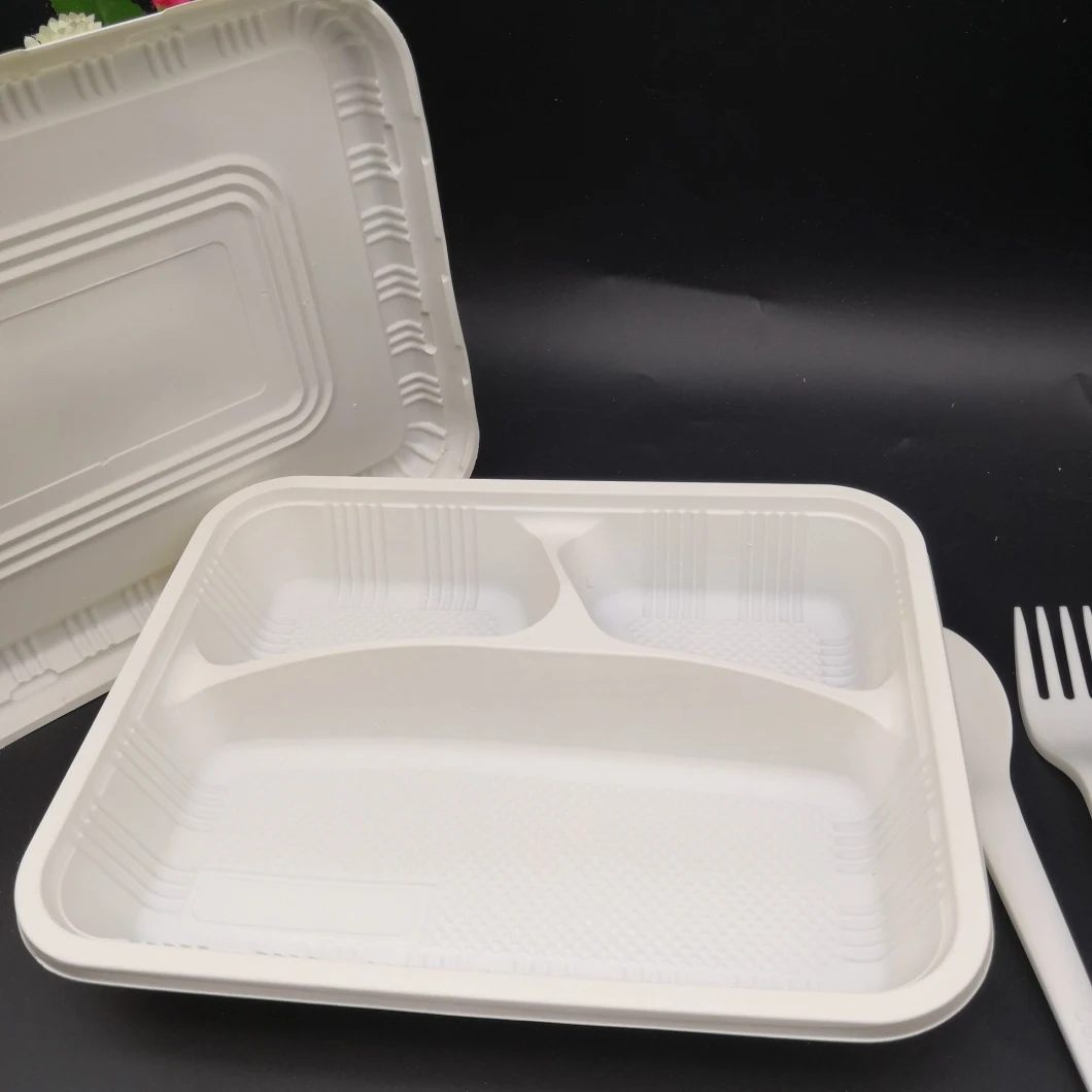 100% Biodegradable Large 1000ml 3rd Part Corn Starch Food Tray Rectangle Plate with Lid