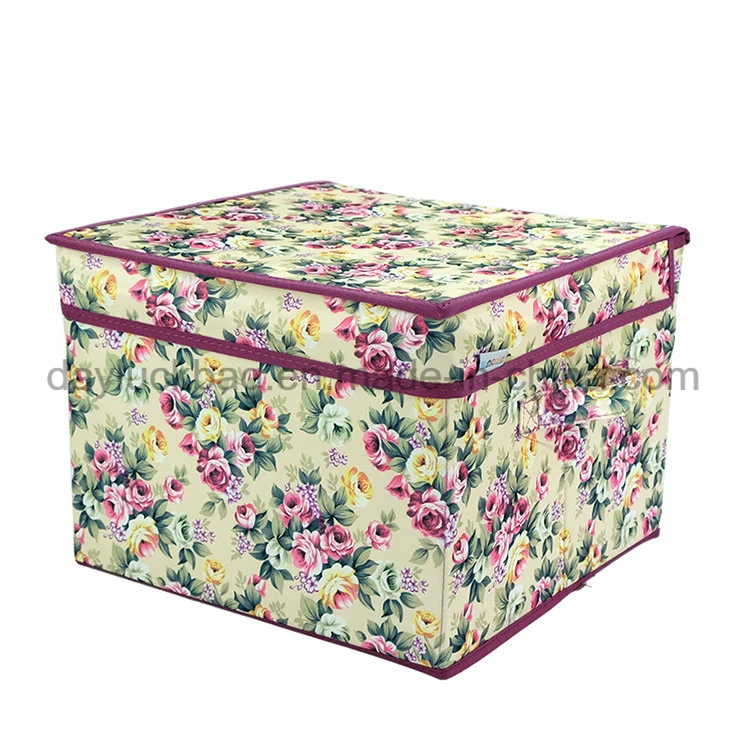 Printed Foldable 66L Large Fabric Storage Bins Organizer Box with Lid and Handle