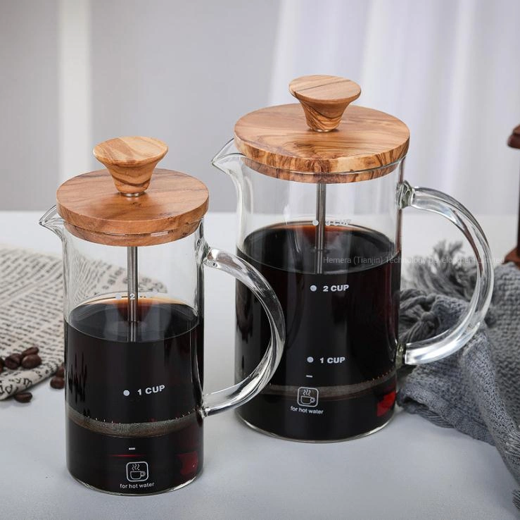 Clear Borosilicate Glass Coffee French Press Maker Pot with Wooden Oliver Wooden Lid