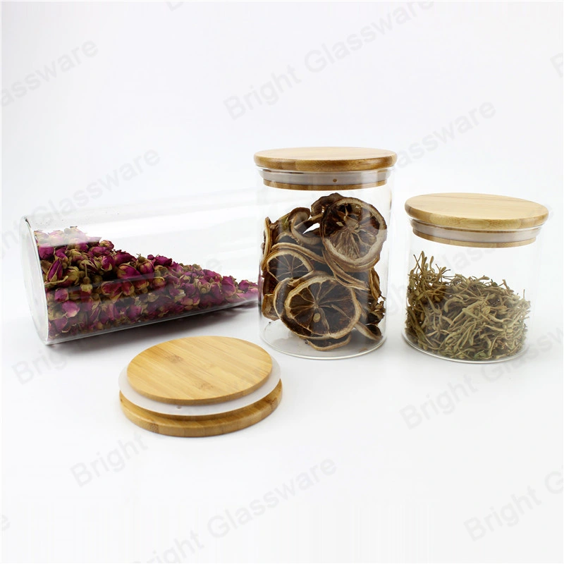 High Quality Borosilicate Glass Storage Jar with Bamboo Wooden Lid