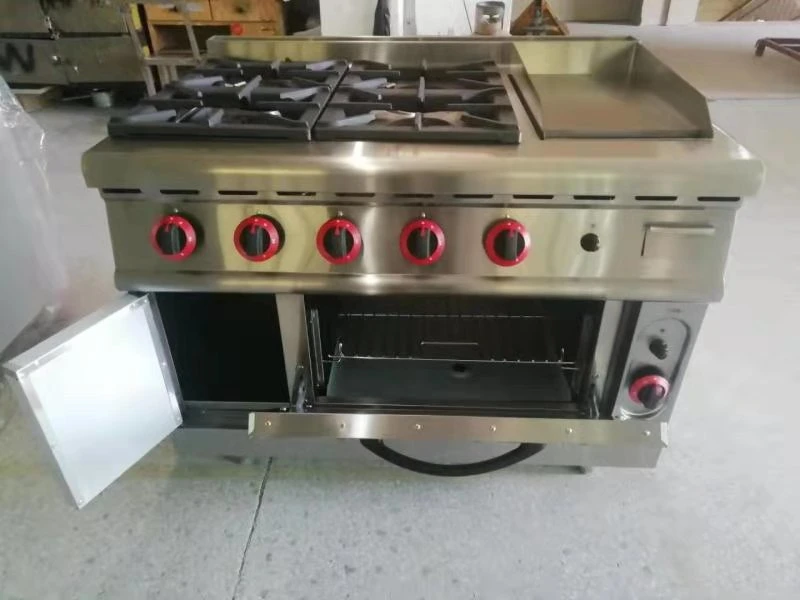 High Quality Multiple Function 4-Burner Gas Cooker with Griddle Oven Cooking Food BBQ