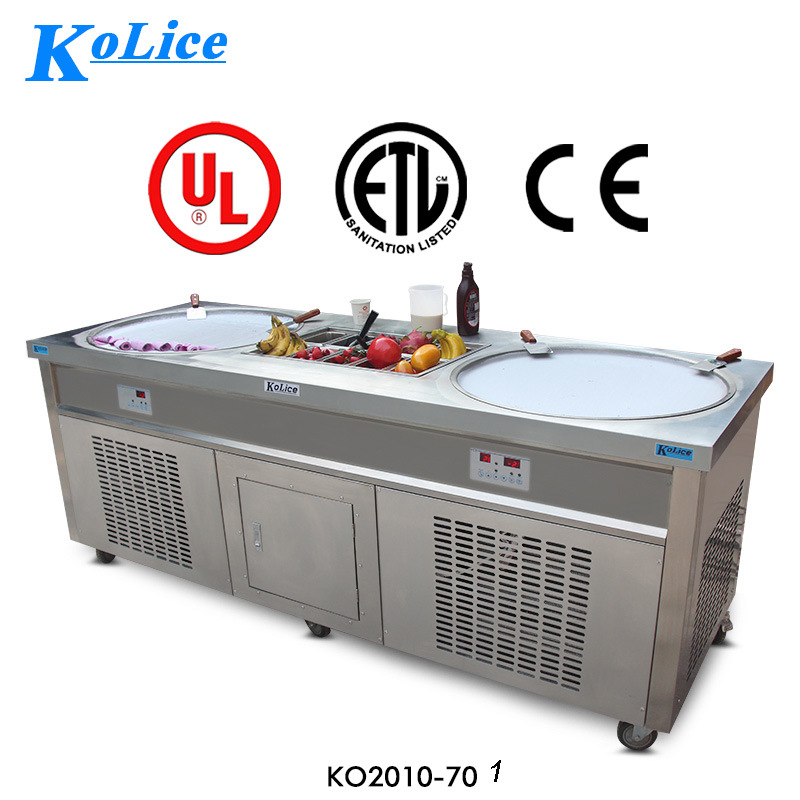 Double Round Pans with 10 Precooling Tanks Fry Ice Cream Roll Machine