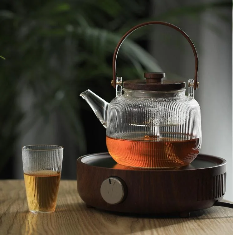 900ml Wooden Handle Glass Tea Cooker Pot with Wooden Lid