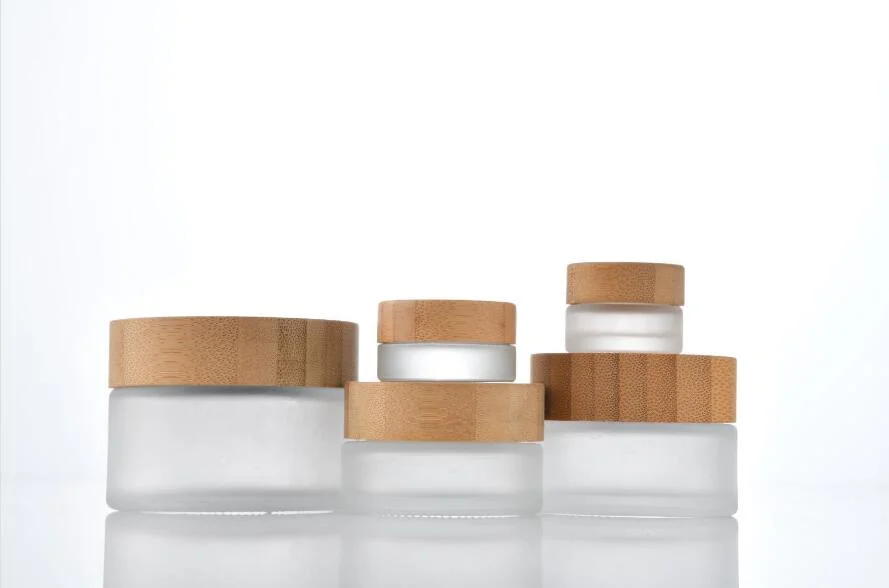 Glass Cosmetic Packaging Cream Jar with Wooden Lid 5g 10g 20g 30g 50g 100g