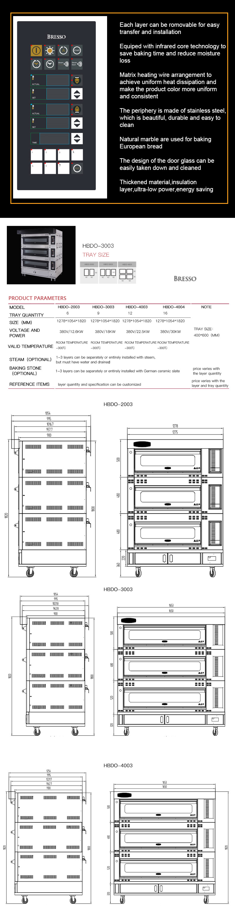 Bakery Equipment 3 Layers 9 Trays Dutch Electric Baking Ovens Pizza Bakery Oven Prices with Touch Pad