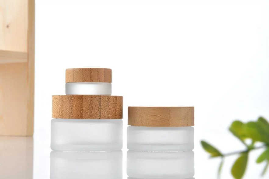 Glass Cosmetic Packaging Cream Jar with Wooden Lid 5g 10g 20g 30g 50g 100g