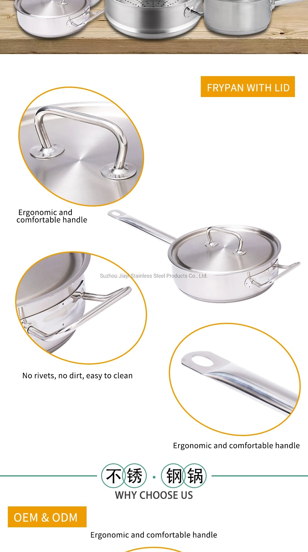 OEM Induction Bottom SUS304 Nonstick Frying Pan with Handle Induction Frying Pans