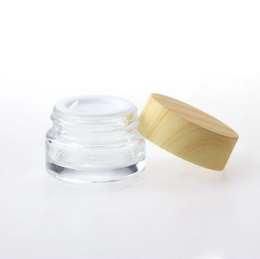 Glass Cosmetic Packaging Cream Jar with Wooden Lid 5g 10g 20g 30g 50g 100g