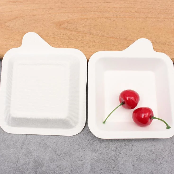 Disposable Paper Plate Thickening Degradable Cake Plate Square Sugar Cane Pulp Dinner Tray