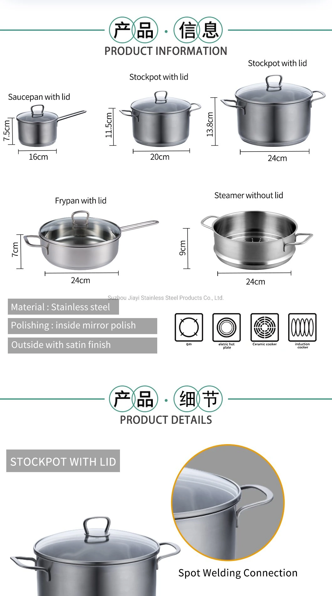 Hot Sale Stainless Steel Non Stick Pans Deep Milk Pot Stockpot Saucepan Jy-1675lst