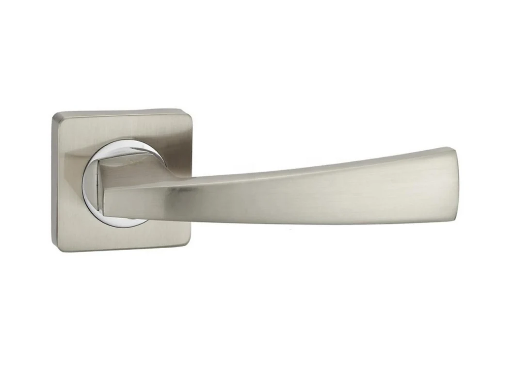 Simple Style Nickle Plate Zinc Alloy Wooden Door Handles on Square Plate (Z6014-ZR09)