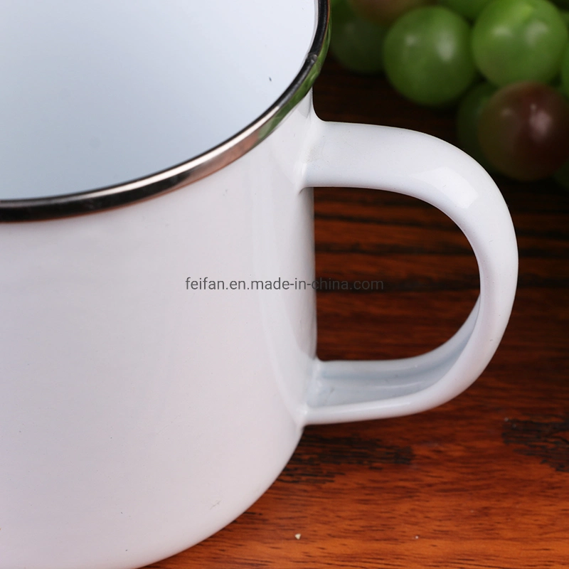 White Color Enamel Mug Set/Plain Color Enamel Cup Set Mix with Tray