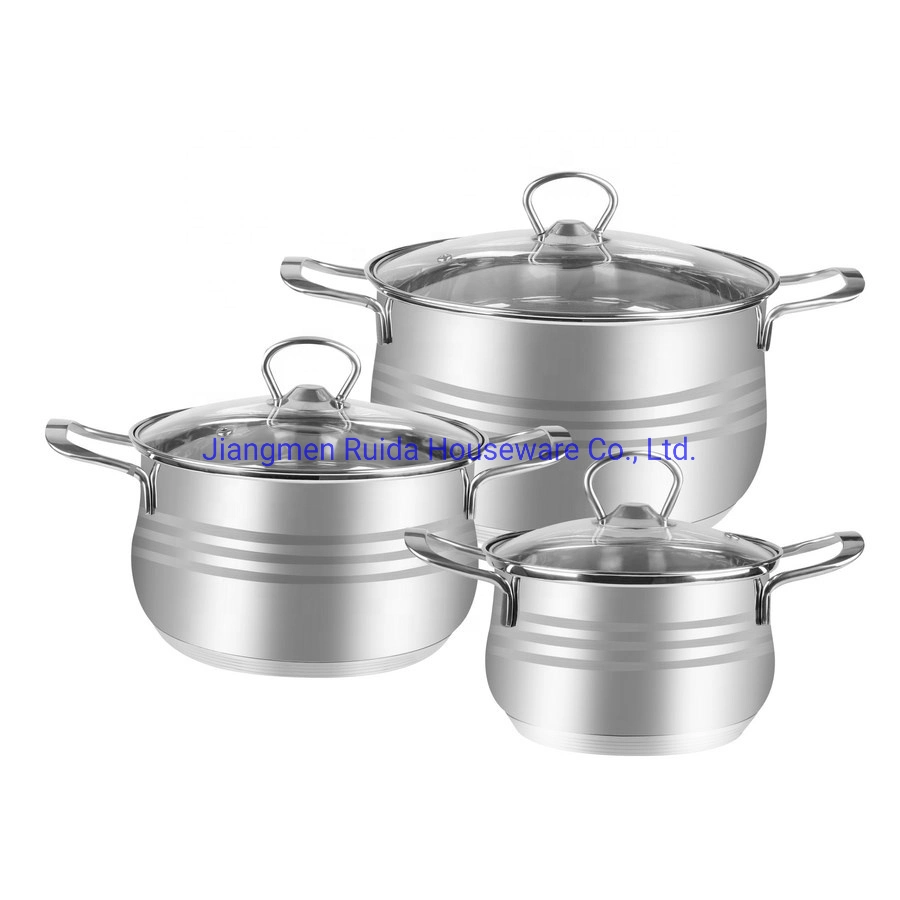 6PCS Belly Shape Stainless Steel Kitchenware Cookware Casserole Cooking Pot for Ideal Kitchen