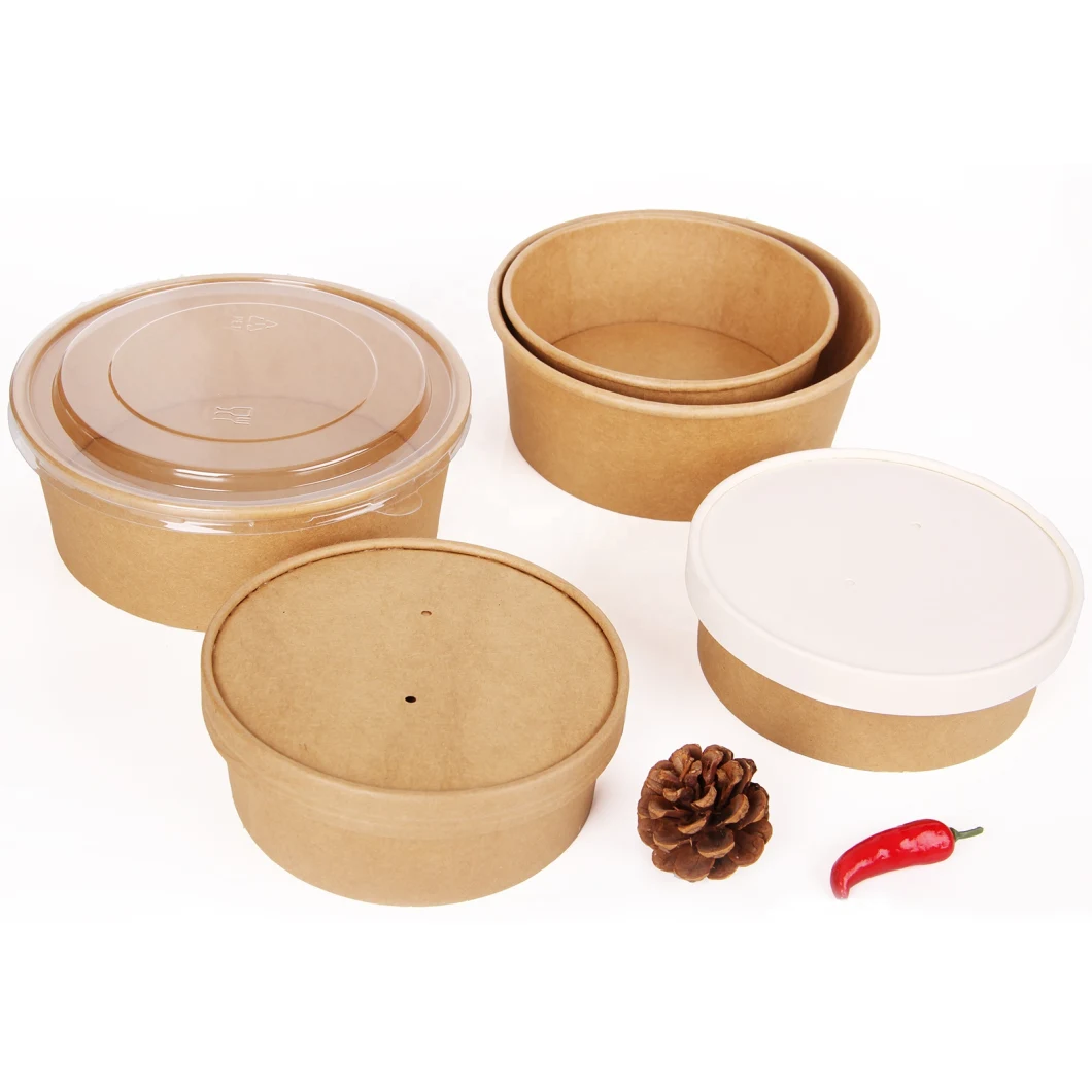 Eco Friendly 1000ml Takeaway Food Container Kraft Paper Salad Bowls with Lid Large Size