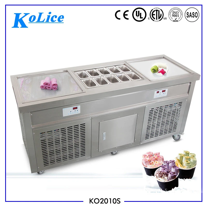 Double Square Pans Fry Ice Cream Roll Machine with 10 Precooling Buckets