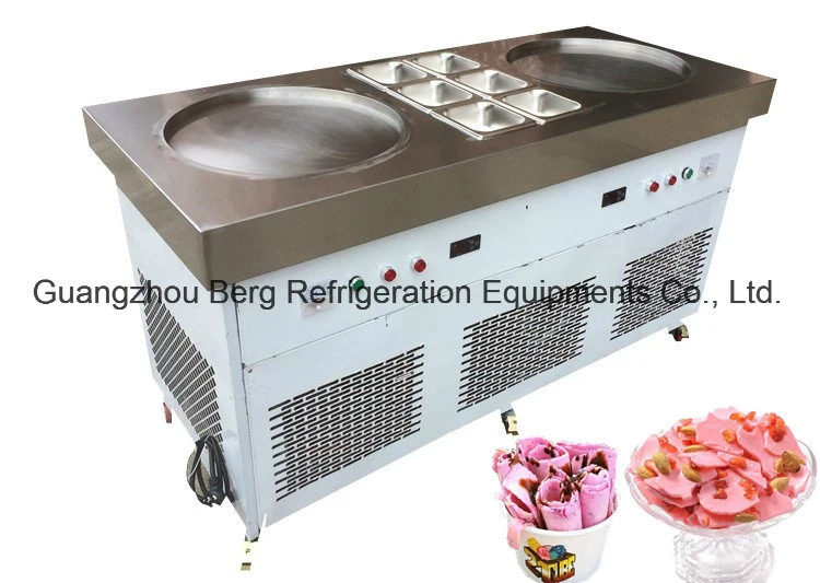 New Designed Thailand Fry Ice Cream Machine with Double Square Pan Six Pans