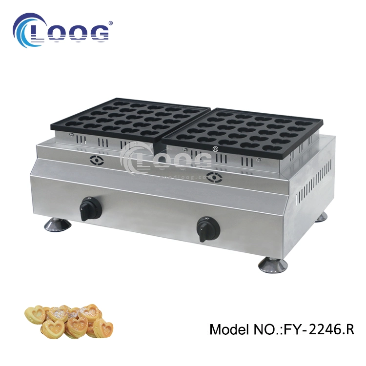 Professional Double Non Stick Coated Plate Commercial Gas Snack Equipment Poffertje Maker Baking Grill 50 Holes Heart Shape Dutch Pancake Machine